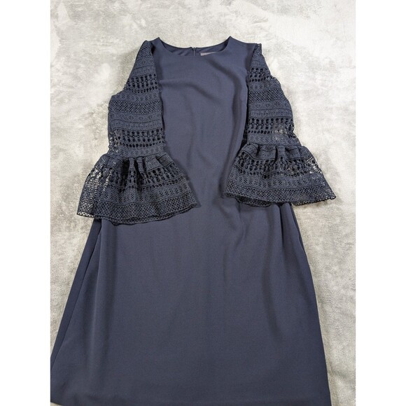 Donna Ricco New York Sheath Dress Womens 6 Blue Lace Bell Sleeve Preppy Knit - Picture 4 of 12